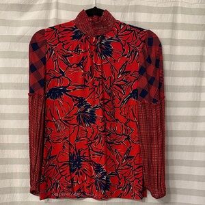 Euc sz XS Floral Red and Blue Women's Blouse